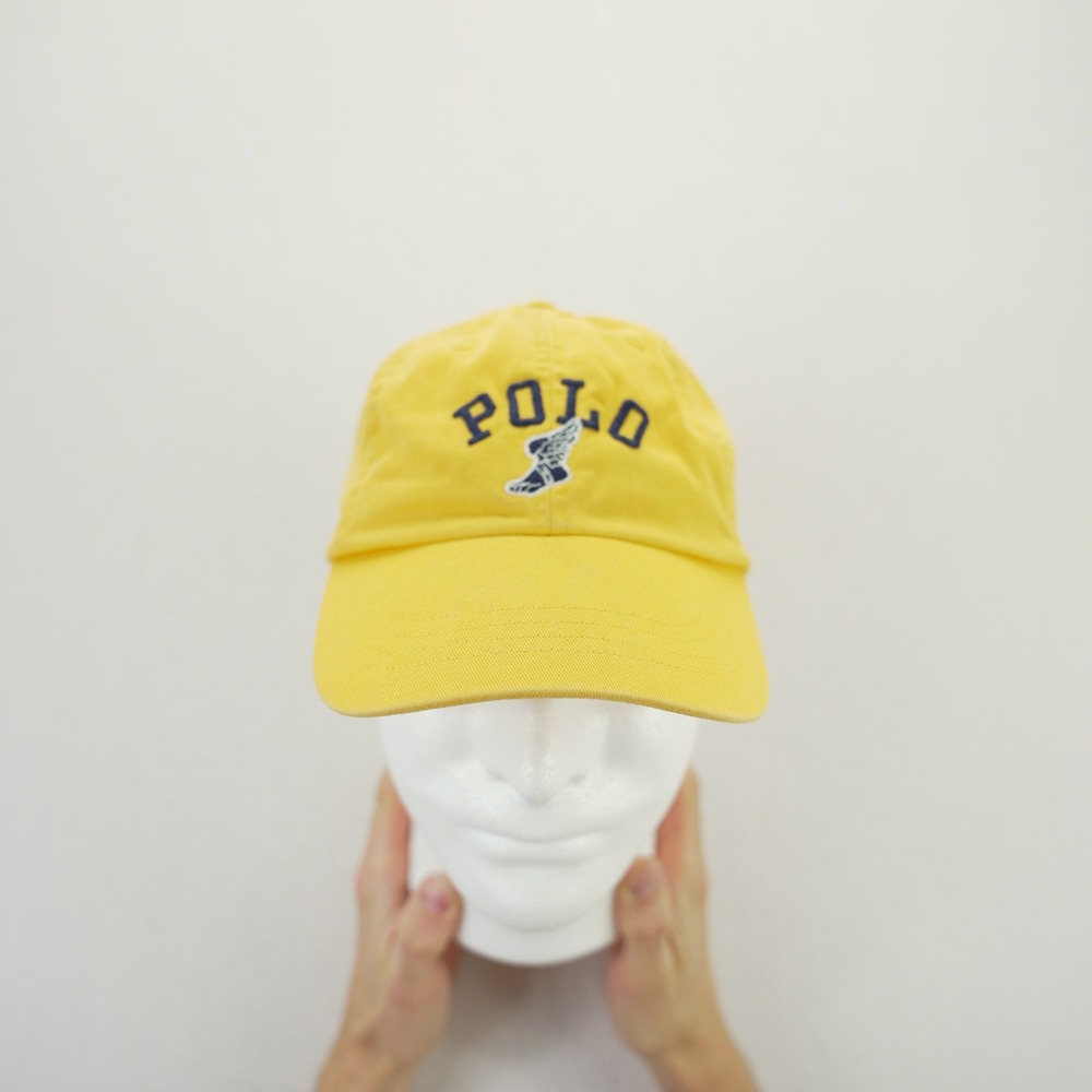 Polo Ralph Lauren P-Wing Hat Gold Cotton Adjustable Leather Strap Spellout Cap‎